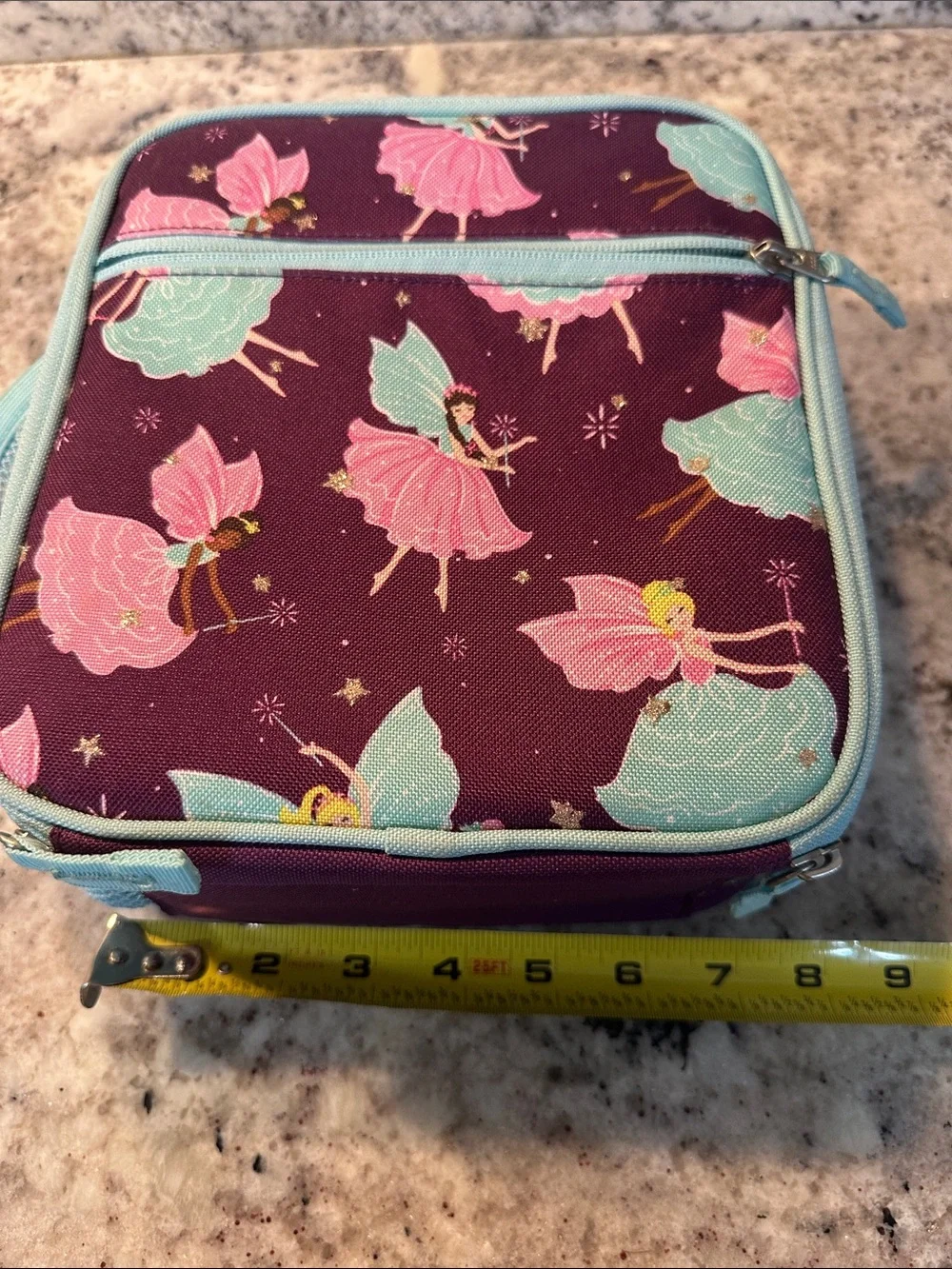 Pottery Barn Fairy Print Lunch Bag - Purple with Aqua Trim